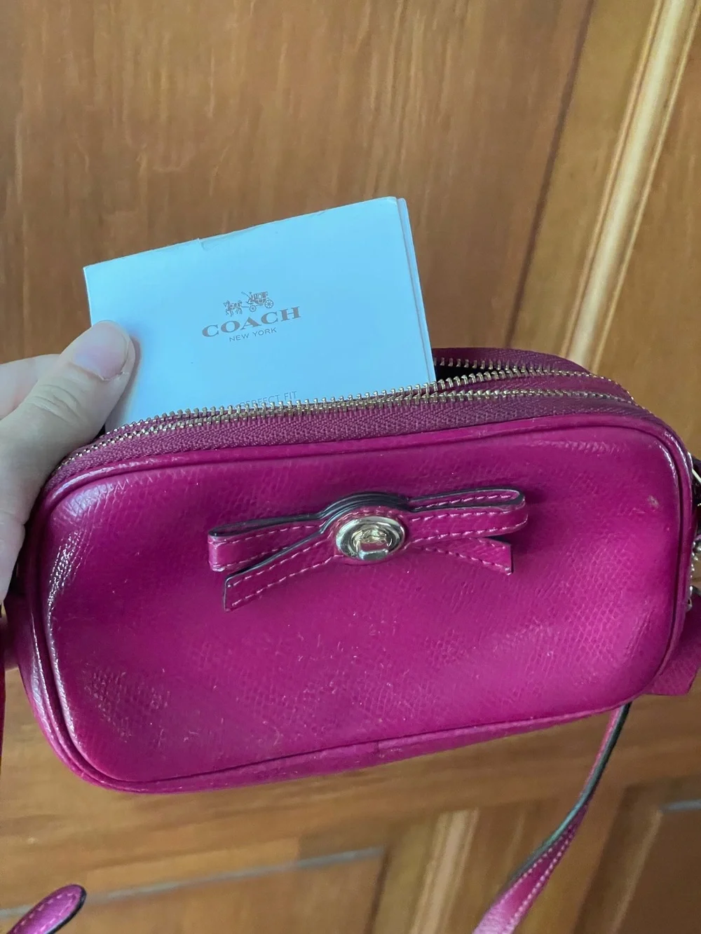 🍓Saffiano leather Coach Turnlock Bow crossbody bag🍓